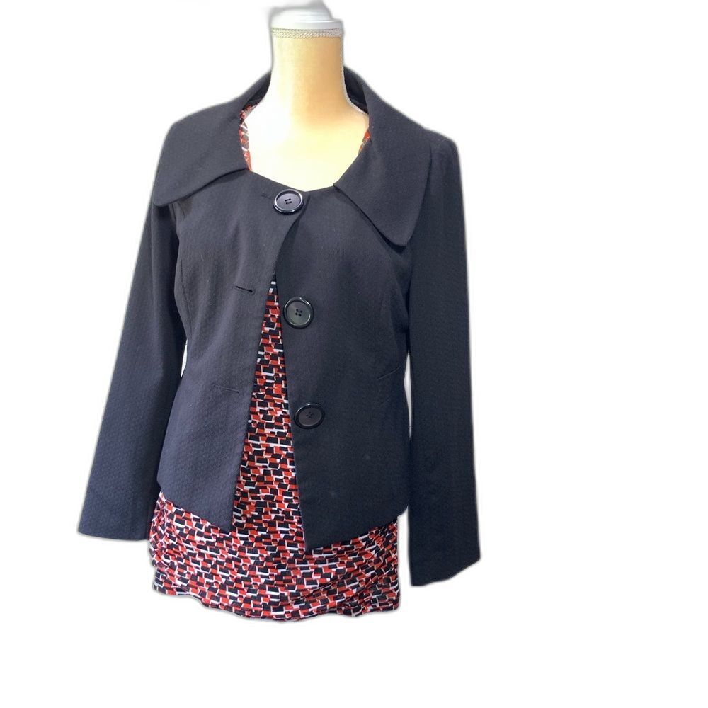 Vintage Inspired Power Suit Set black Red Geometric 2 Piece Career Chic Size 8